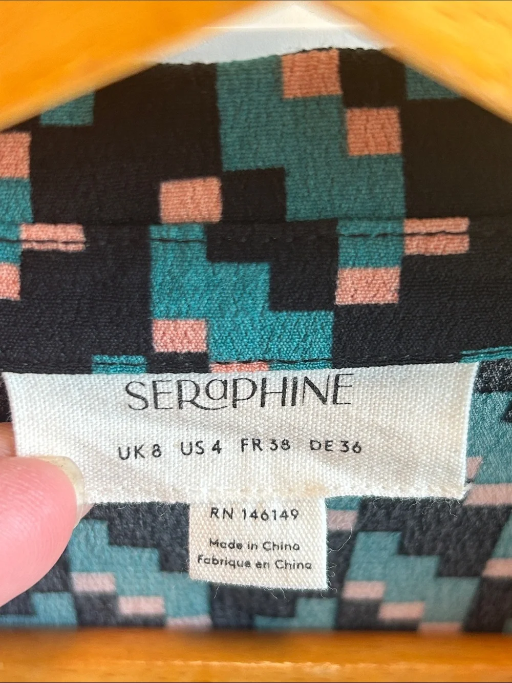 Seraphine Geometric Print Teal and Black Long Sleeve Nursing Post Natal‎ Dress 4